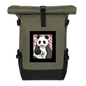 Pandabär Pandabären China Kirschblüte Asien - Rolltop Rucksack - Olive/Schwarz - Vorne