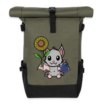 Bat Gardener Garden Sunflower Children Child - Roll Top Backpack - olive/black - Front