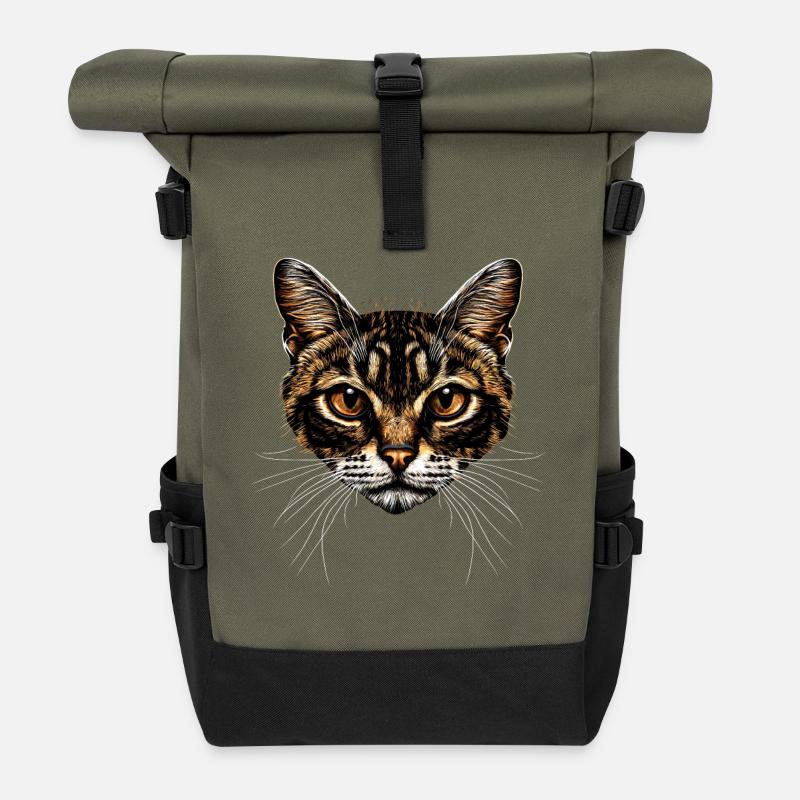 Bengal Katze Leopard Cat Leopardette Bengal Katzen - Rolltop Rucksack - Olive/Schwarz
