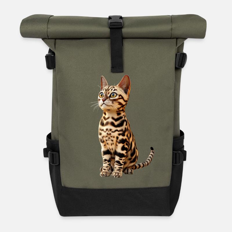 Bengal Katze Leopard Cat Leopardette Bengal Katzen - Rolltop Rucksack - Olive/Schwarz