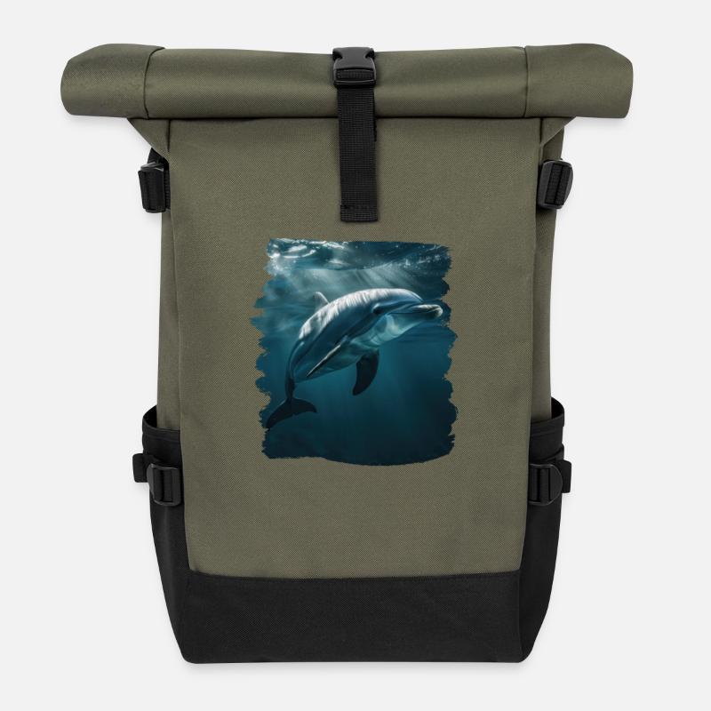 Dolphin Delfine Delfin - Rolltop Rucksack - Olive/Schwarz