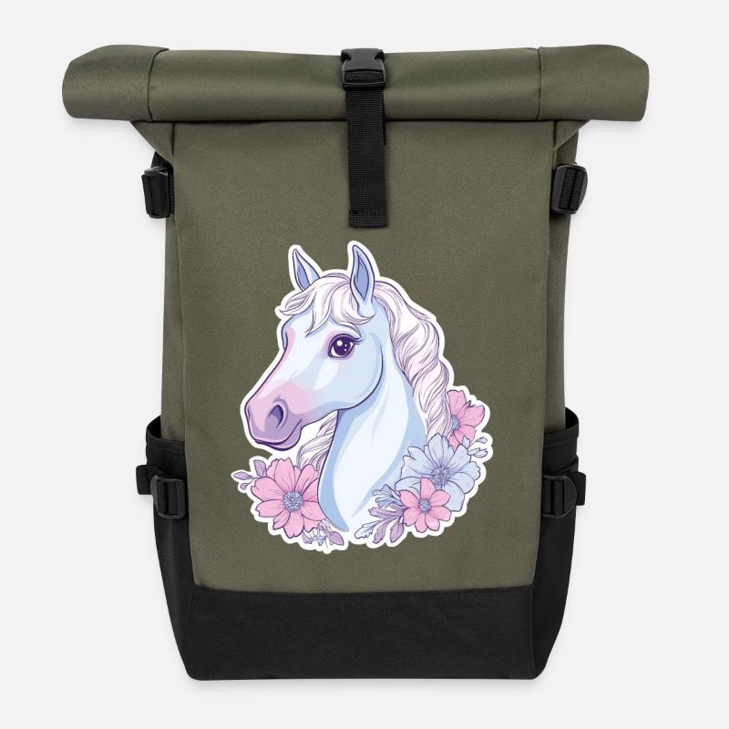 Pferd Kinder - Rolltop Rucksack - Olive/Schwarz