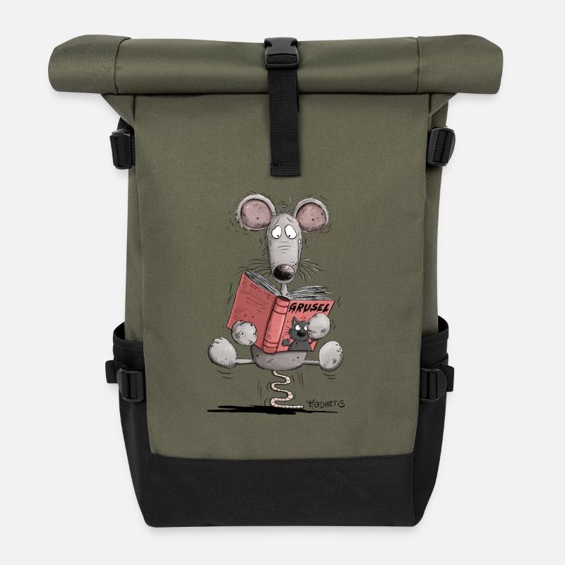 Leseratte Ratte Buch Lesen Bücherwurm - Rolltop Rucksack - Olive/Schwarz