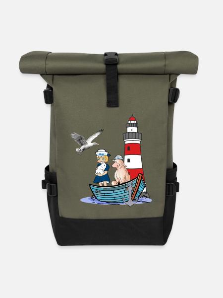 maritim Matrose Boot Kinder Kind Schaf Abenteuer - Rolltop Rucksack - Olive/Schwarz