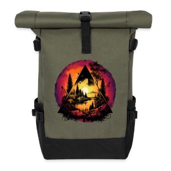 mystisch Natur Wald Naturliebhaber Sonnenuntergang - Rolltop Rucksack - Olive/Schwarz - Vorne