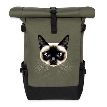 Siamkatze Siam Katze Siamese Cat Siamesen Katzen - Rolltop Rucksack - Olive/Schwarz - Vorne
