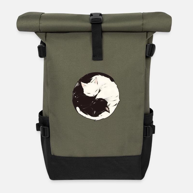 Yin und Yang Buddhismus Grafik Katzen Katzenhalter - Rolltop Rucksack - Olive/Schwarz