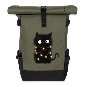 Lustige Lichterkette Katze Weihnachtsbaum Geschenk - Rolltop Rucksack - Olive/Schwarz - Vorne