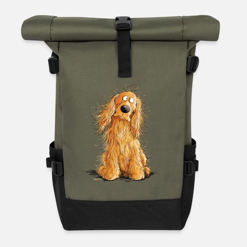 Happy Cocker Spaniel - Rolltop Rucksack - Olive/Schwarz