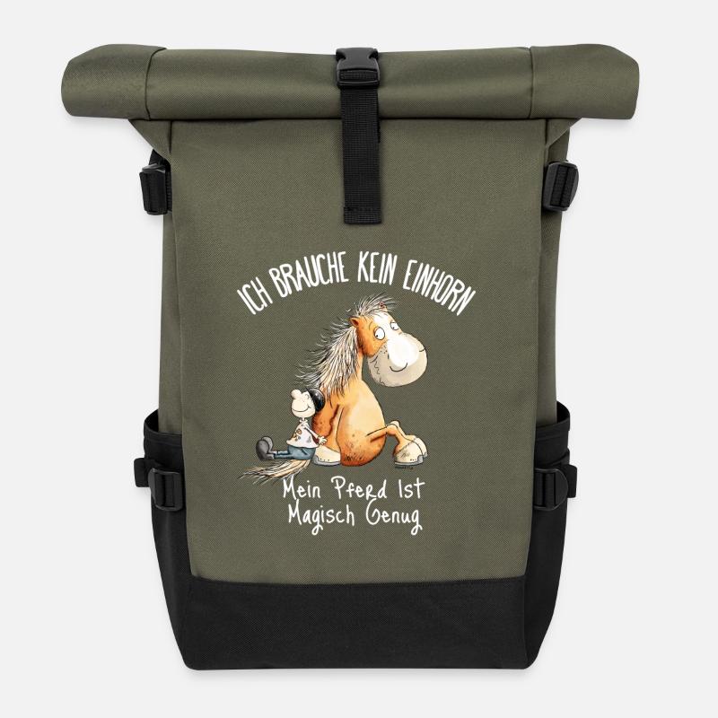 Pferd Einhorn Spruch Pferdefreunde - Rolltop Rucksack - Olive/Schwarz