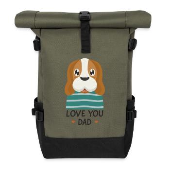 Hund - Hab dich lieb Papa - Rolltop Rucksack - Olive/Schwarz - Vorne
