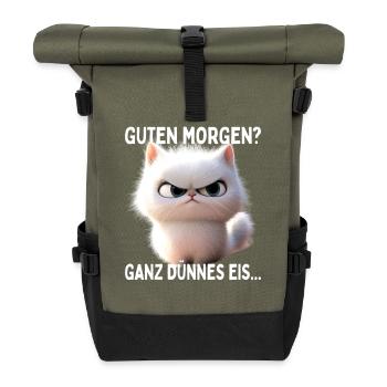 Guten Morgen Ganz Dünnes Eis Morgenmuffel Katzen - Rolltop Rucksack - Olive/Schwarz - Vorne