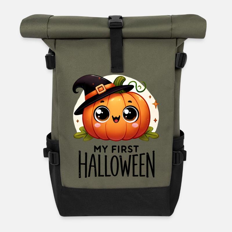 Mon premier Halloween - Citrouille mignonne - Sac à dos roll top - olive/noir