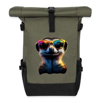 Erdmännchen Sonnenbrille Bunt Süßes Erdmännchen - Rolltop Rucksack - Olive/Schwarz - Vorne
