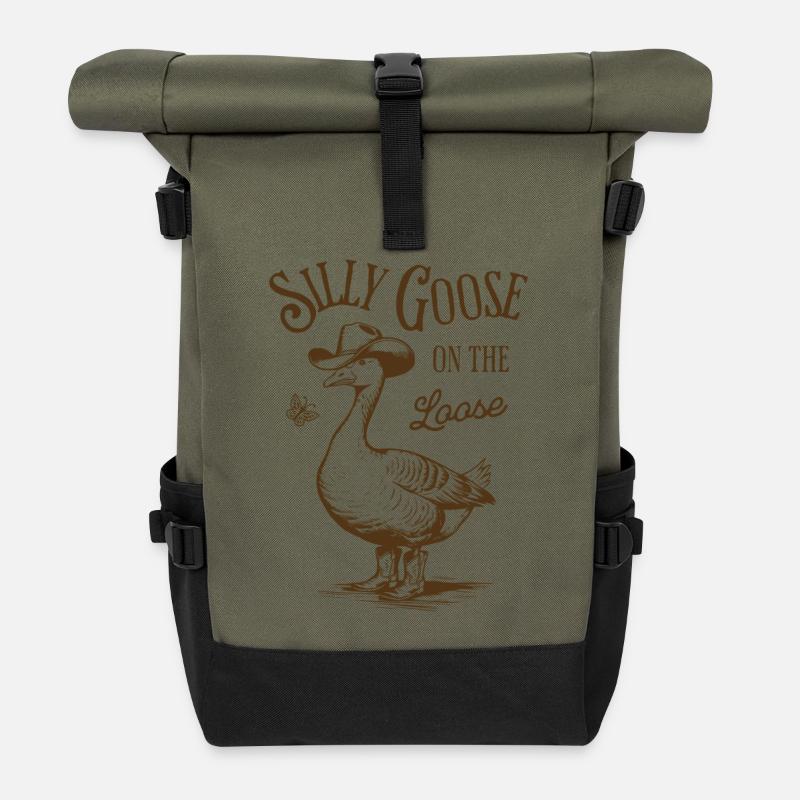 Silly Goose On The Loose Vintage-Style Design - Rolltop Rucksack - Olive/Schwarz