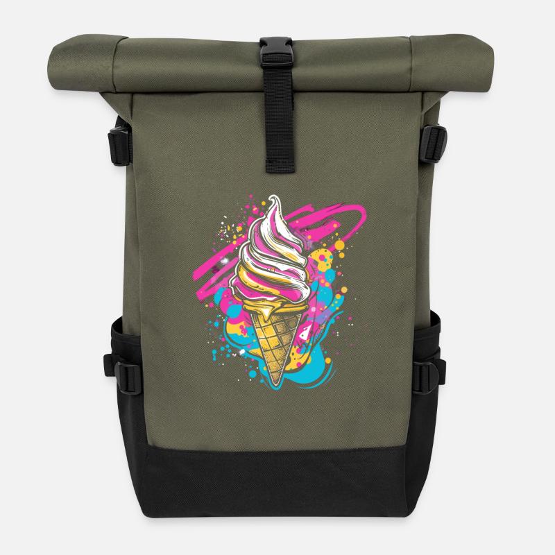 Eistüte Farbkleckse - Rolltop Rucksack - Olive/Schwarz