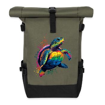 Schildkröte Bunt Popart Reptil Süße Schildkröten - Rolltop Rucksack - Olive/Schwarz - Vorne