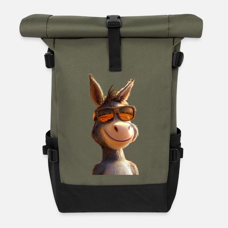 Esel Hausesel Donkey Reiten Stall Liebe Süßer Esel - Rolltop Rucksack - Olive/Schwarz