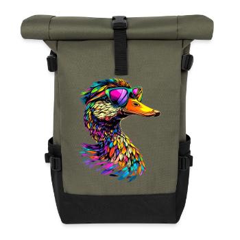 Ente Bunt Regenbogen Stockente Erpel Süße Enten - Rolltop Rucksack - Olive/Schwarz - Vorne