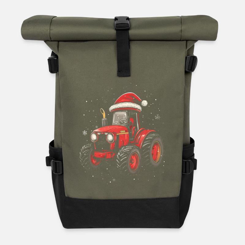 Traktor Weihnachtsmütze Grafik Weihnachten Bauer - Rolltop Rucksack - Olive/Schwarz