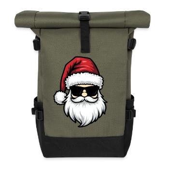 Santa with cool Sunglasses Funny Christmas Xmas - Roll Top Backpack - olive/black - Front