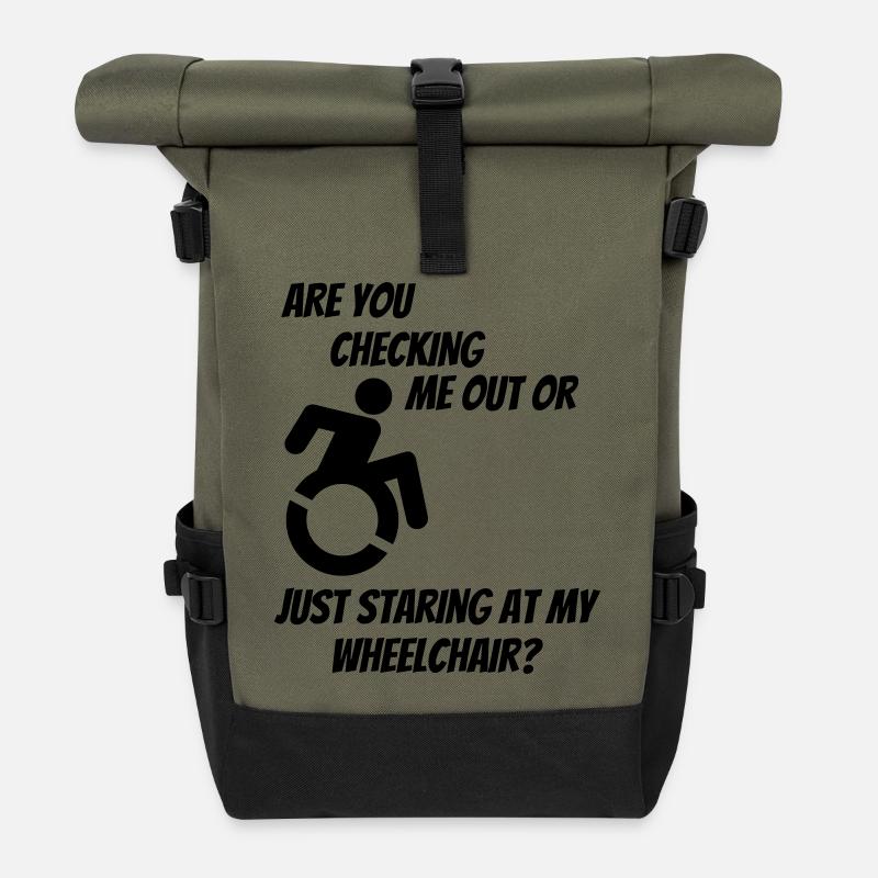 Werden Sie mich oder meinen Rollstuhl überprüfen? # - Rolltop Rucksack - Olive/Schwarz