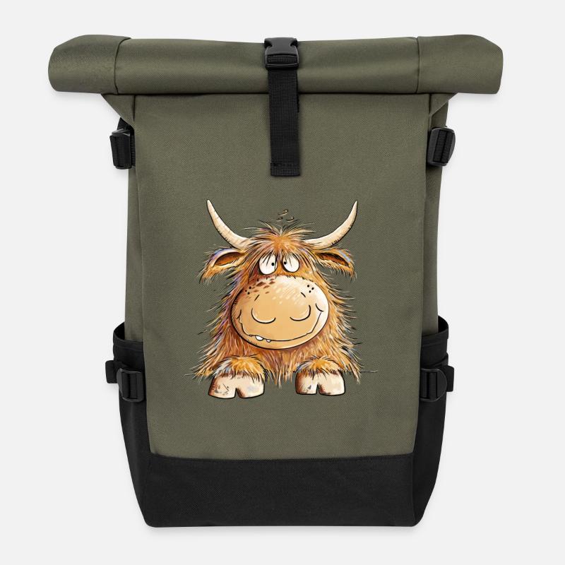 Funny Scottish Highland Cattle Highlanders - Roll Top Backpack - olive/black