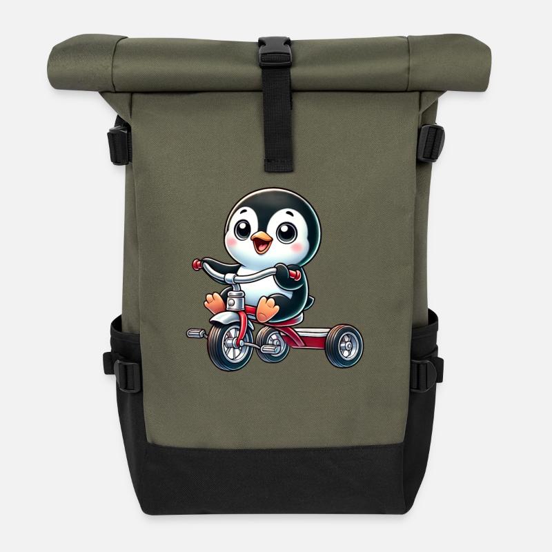 Lachender Pinguin auf dreirad fröhliche Kinder - Rolltop Rucksack - Olive/Schwarz