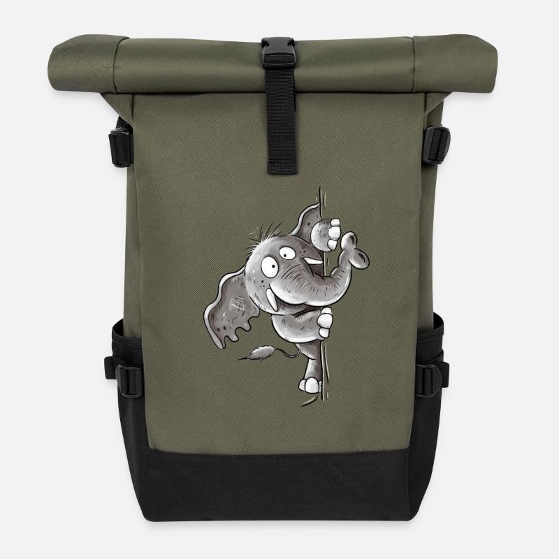 Drolliger Elefant Tiermotiv Wildtier Elefanten - Rolltop Rucksack - Olive/Schwarz