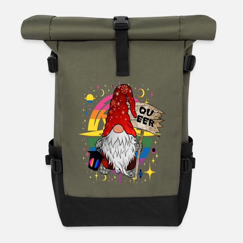 Weihnachtswichtel lustiger Queer LGBTQ+ Gnome - Rolltop Rucksack - Olive/Schwarz