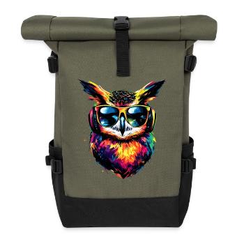 Owl Colorful Rainbow Colors Owl Owl Owl Owl Owl - Roll Top Backpack - olive/black - Front