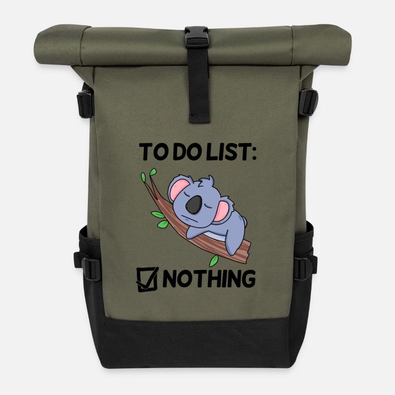 Lustiger Spruch lustige Sprüche - Koala Motiv - Rolltop Rucksack - Olive/Schwarz