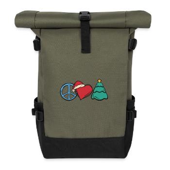 Christmas Weihnachten Xmas Peace Herz - Rolltop Rucksack - Olive/Schwarz - Vorne
