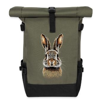 Hase Kaninchen Liebhaber Feldhase Bunny Süße Hasen - Rolltop Rucksack - Olive/Schwarz - Vorne