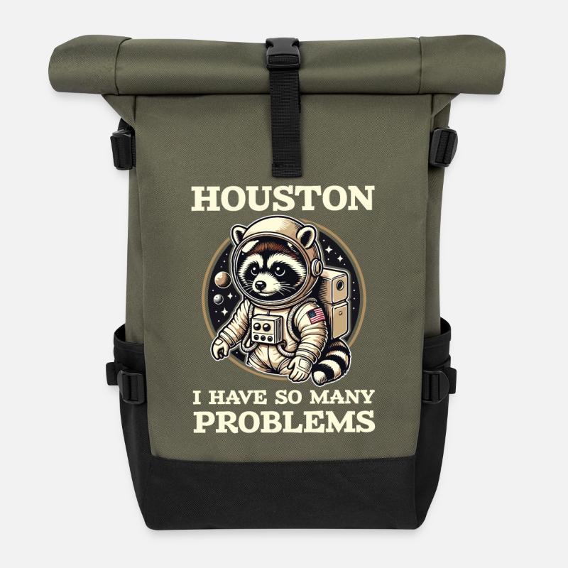 Houston, I have so many problems raccoon - Roll Top Backpack - olive/black
