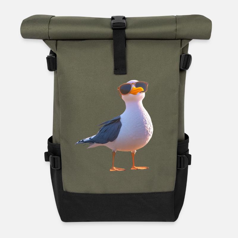 Möwe Strand Meer Nordsee Ostsee Silbermöwe Möwen - Rolltop Rucksack - Olive/Schwarz