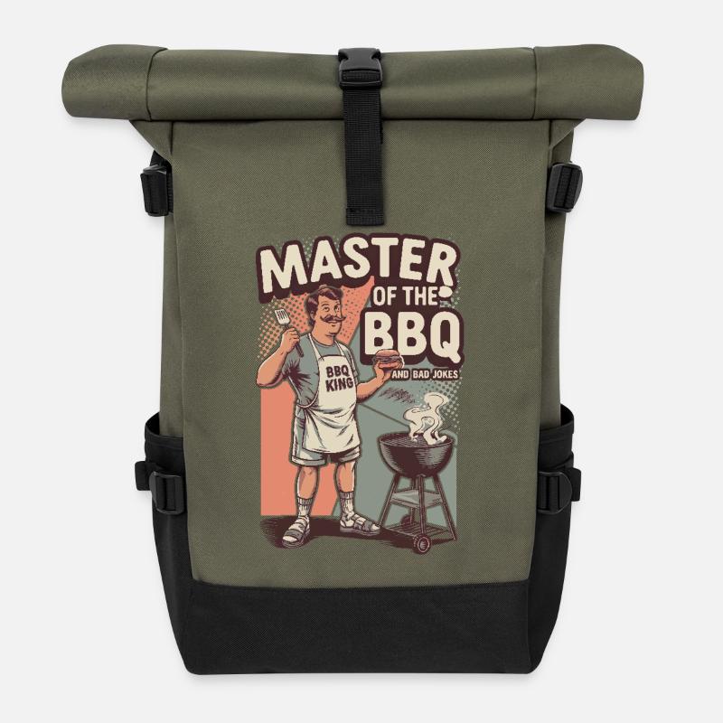Retro BBQ Master Lustiger Grill König - Rolltop Rucksack - Olive/Schwarz