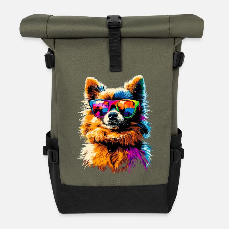 Zwergspitz Pommeraner Pom Süßer Deutscher Spitz - Rolltop Rucksack - Olive/Schwarz