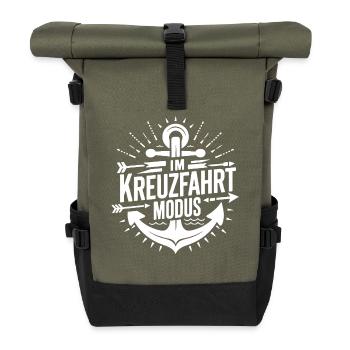 Kreuzfahrt Modus | Anker & Abenteuer" - Rolltop Rucksack - Olive/Schwarz - Vorne