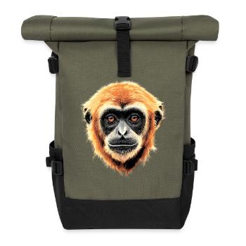 Gibbon Monkey Whitehand Gibbon Monkey Cute Lar Gibbons - Roll Top Backpack - olive/black - Front