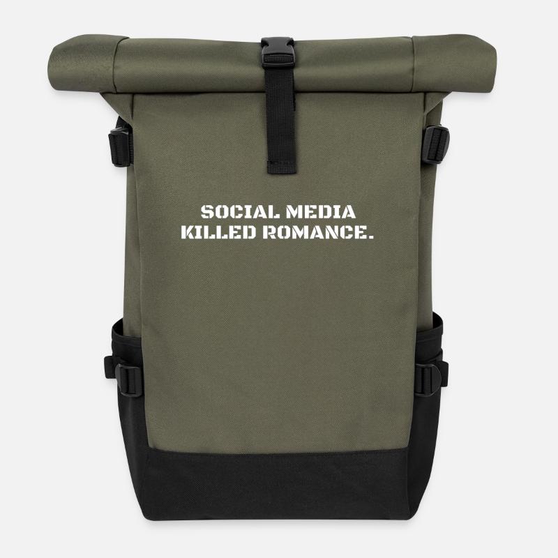 SOCIAL MEDIA KILLED ROMANCE - Rolltop Rucksack - Olive/Schwarz