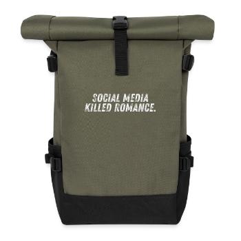 SOCIAL MEDIA KILLED ROMANCE - Rolltop Rucksack - Olive/Schwarz - Vorne
