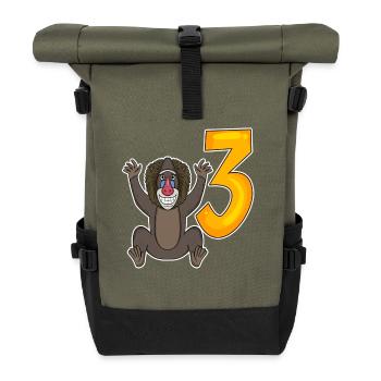 Trois 3 - Numéro 3 - Numéro 3 Anniversaire Singe - Sac à dos roll top - olive/noir - Devant