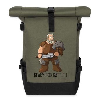 Lustiger Cartoon Krieger – Ready For Battle - Rolltop Rucksack - Olive/Schwarz - Vorne