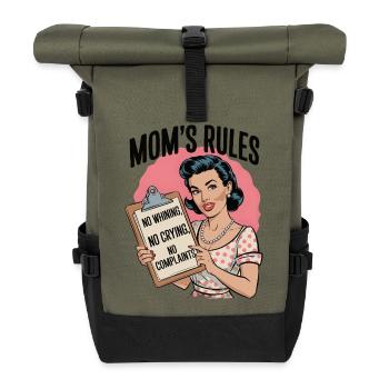 Mom's Rules Shirt | Funny Retro Design - Roll Top Backpack - olive/black - Front