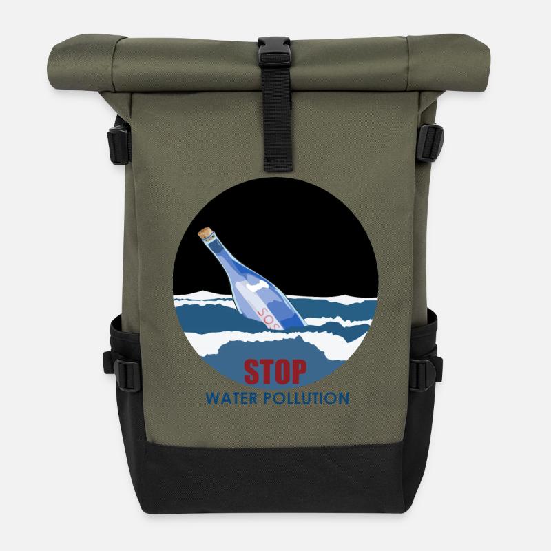 Stop water pollution - Roll Top Backpack - olive/black