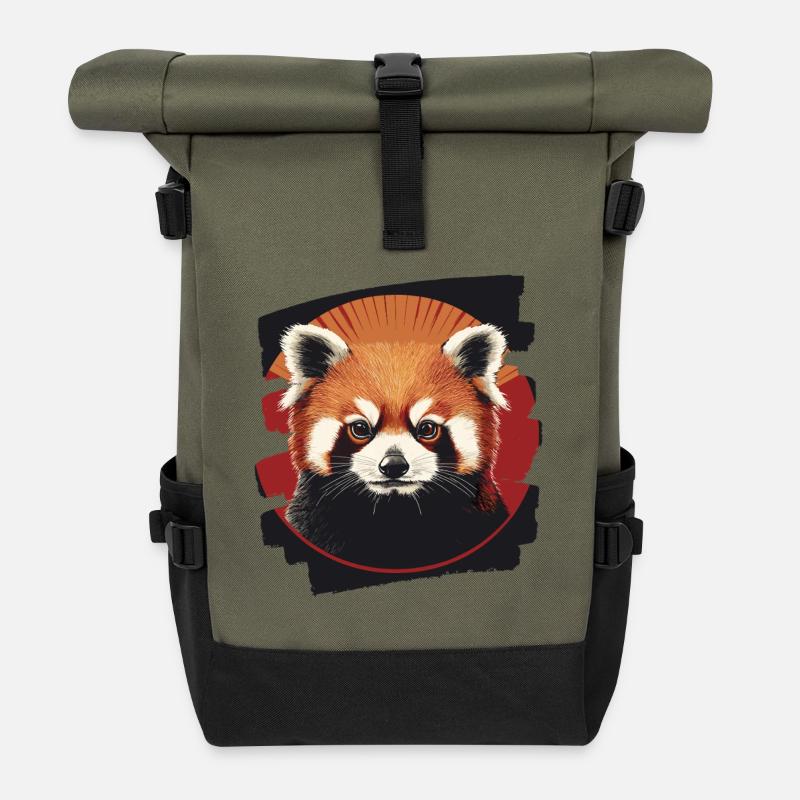 Roter Panda Retro - Rolltop Rucksack - Olive/Schwarz
