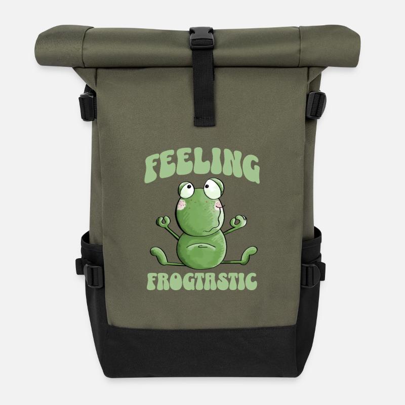 Feeling Frogtastic Yoga Frosch Spruch - Rolltop Rucksack - Olive/Schwarz