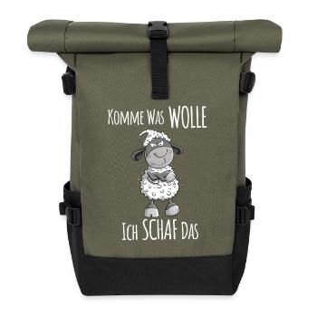 Komme Was Wolle Ich Schaf Das Schaf - Rolltop Rucksack - Olive/Schwarz - Vorne