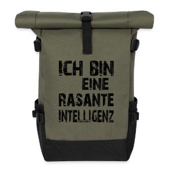 KI Spruch Ich bin eine rasante Intelligenz - Rolltop Rucksack - Olive/Schwarz - Vorne